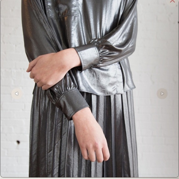 Étoile Isabel Marant Melva Blouse Metallic Grey Long Sleeve Blouse SZ 6/38 - Picture 4 of 11